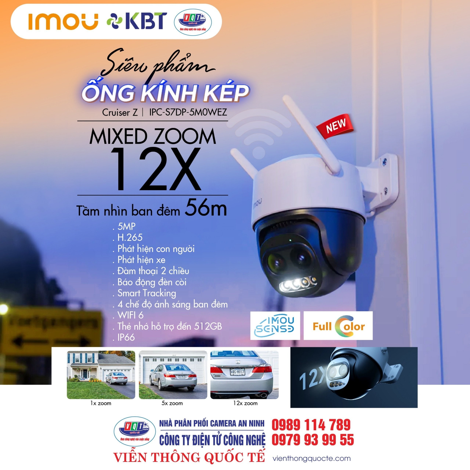 CAMERA IP WIFI QUAY QUÉT ZOOM KẾT HỢP 5MP IPC-S7DP-5M0WEZ