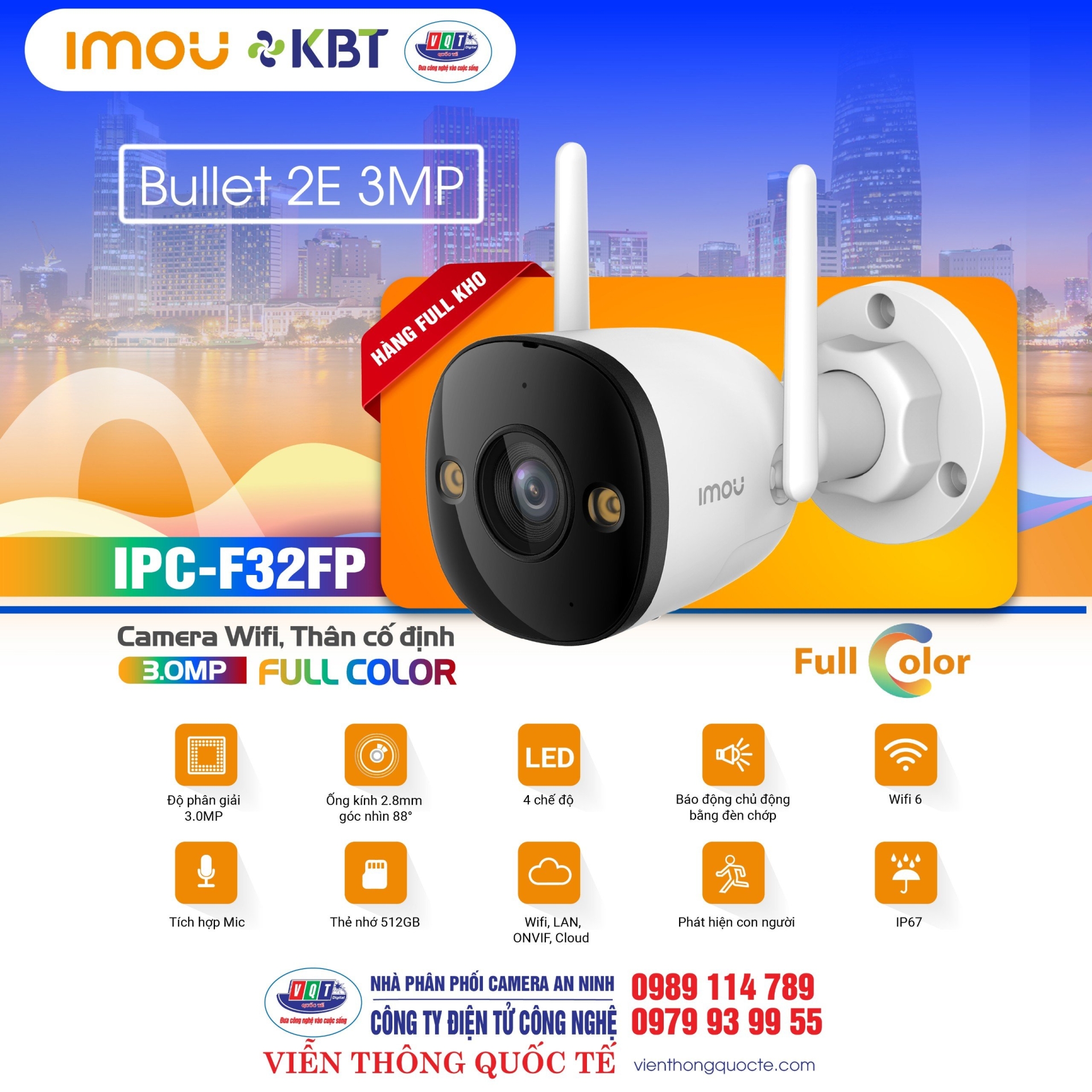 CAMERA IP FULL COLOR KHÔNG DÂY 3.0 MP IPC-F32FP-IMOU